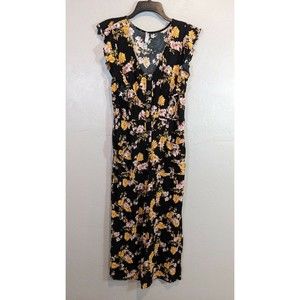 Xhilaration Womens Medium Black Floral Ruffle Short Sleeve One Piece Jumper